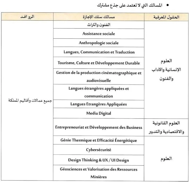 التوزيع الجغرافي لجامعة ابن زهر أكادير: مسالك الاجازة بجامعة ابن زهر أكادير.